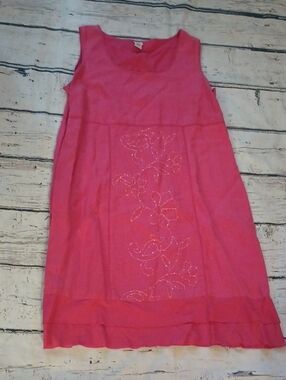 J Jill Dark Pink Embroidered Sequin Linen Sleeveless Dress 16